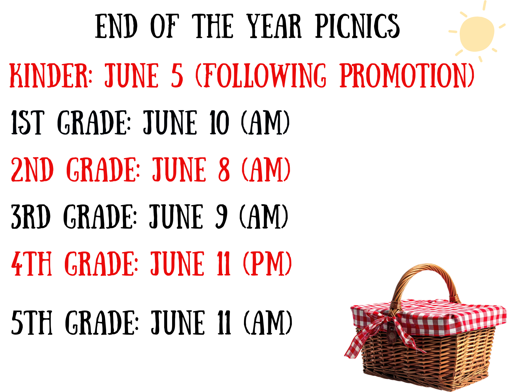 grade level picnics